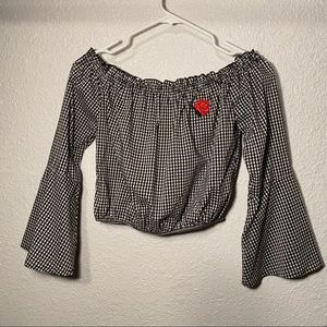 Forever 21 off the Shoulder Crop Top small black & white checkered